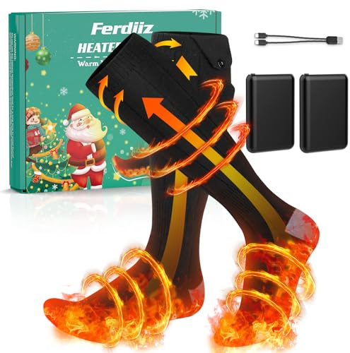 Ferdiiz 2024 Calze Riscaldate a Batteria, 2 x 6000mAh/5V Max. 12 Ore Inverno Ricaricabili Calzini USB Riscaldati Scaldapiedi Elettrico Calze al ginocchio con 4 Temperature per l'intero Plantare