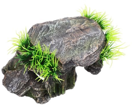 TOGEVAL Unterschlupf Für Reptilien Und Schildkröten Sonnenplattform Mit Versteckhöhle Kletterfelsen-imitat Aus Harzmaterial Lebensraum Für Kleine Reptilien Ruheterrasse Für