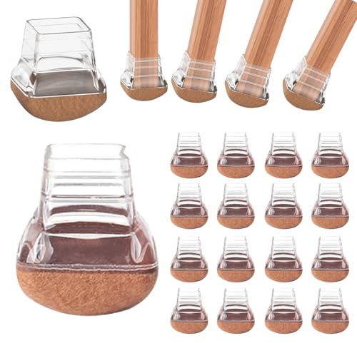 16 PCS Chair Leg Floor Protectors Square, Silicone Chair Leg Cover Caps for Hardwood, Furniture Feet Protector Pads, Extra Thick Felt Pads with Reinforced Base Anti-Slip Anti-Scratch Noise-Reducing