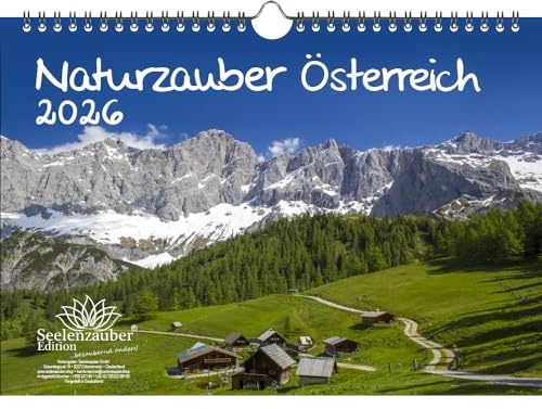 Naturzauber Österreich DIN A4 Kalender für 2026 Landschaft Reise Berge Urlaub - Set: 1x Kalender 1x Weihnachtsanhänger 1x Grußanhänger (3 Teile)