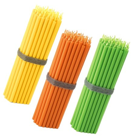 NKlaus Stabkerzen aus Paraffinwachs, Grün, Gelb, Orange, rußfrei, 150 Stück | Dünnes 16-cm-Format, tropffrei und passend für Standard-Kerzenhalter