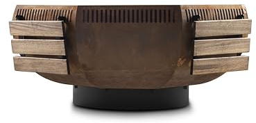 WOX Feuerschale mit Grillring – Feuerkorb & Grillplatte aus Cortenstahl, 115 x 115 x 50 cm, 96 kg, inkl. Plancha (6 mm), Abdeckhaube, Beistelltisch & Grillschürze – fertig montiert