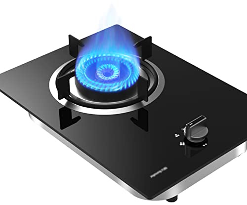 Fornello a gas da 20 cm, fornello a gas a porta singola, 4,8 kW, fornello a gas da tavolo con anello di cottura a gas, adatto per cucina domestica, piano cottura in vetro temperato nero con protezione