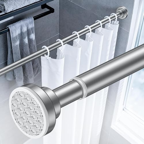 Uniclife Duschvorhangstange Ohne Bohren, 82–204 cm Verstellbare Spannstange, Rutschfeste Feder-Duschstange, Rostfreier Edelstahl, Geeignet Für Bad, Fenster Und Kleiderschrank, Silber