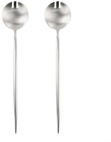 Forchetta da insalata in acciaio inossidabile 304 con manico lungo, 29 cm, per servire pasta, frutta, verdura, lavabile in lavastoviglie, finitura opaca, compatibile con picnic e cene (argento)