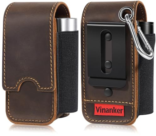 Vinanker Genuine Leather Multitool Pouch for Leatherman, EDC Belt Organizer Holster with Dual-Compartment Multitool Sheath for Men (Darkbrown)