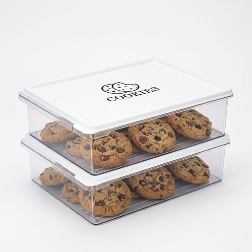Raoletin 2 Pcs Biscuit Tin 3L Clear Plastic Cookie Jar, Stackable Biscuit Tins Large Container with Sealed Lid, Sweet Jars Food Storage Box For Family Baking Sharing Pantry Countertop, Empty