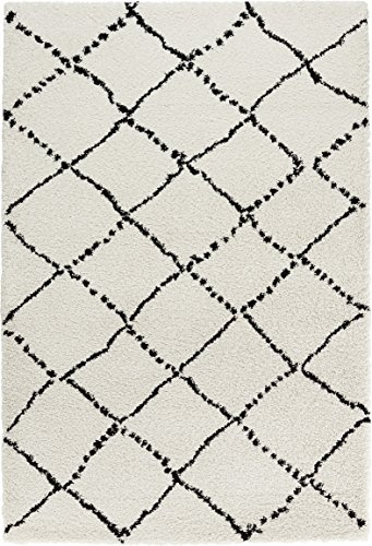 Mint Rugs Allure Teppich Hochflor Wohnzimmer-Teppich Weich Flauschig Langflor Shaggy Flokati Rauten Muster für Wohnzimmer Küche Flur oder Schlafzimmer Creme-Schwarz 120x170 cm