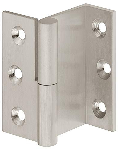 Aufschraubscharnier Messing Möbelscharnier vernickelt gebürstet Aufschraubband zum Schrauben | Anschlag: links | Türscharnier für stumpf aufschlagende Türen | 1 Stück - Winkel-Scharnier für Möbel