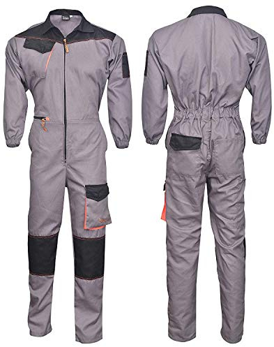 NORMAN Tuta da lavoro nera/grigia da uomo, tuta da meccanico, boilersuit, Grigio/nero, XXL
