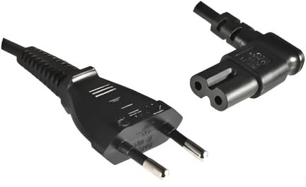 DINIC Stromkabel, Netzkabel Eurostecker auf C7 90 Grad Links, rechts gewinkelt (1,50m, schwarz)