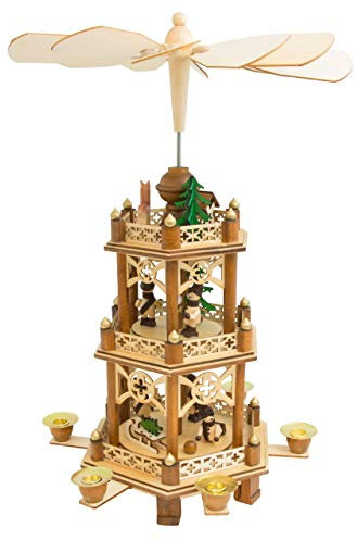 OBC Weihnachtspyramide/Wintervergnügen Natur-bunt/Pyramide Weihnachten / 3 Etagen/im Kunsthandwerks-Stil, handgefertigt/Deko zu Weihnachten