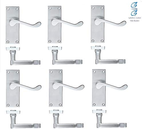 Golden Grace Victorian Scroll Lever Latch Door Handles, Satin Chrome | Supplied with screws and a strike plate for quick installation, providing a clean concealed look to boost home security.