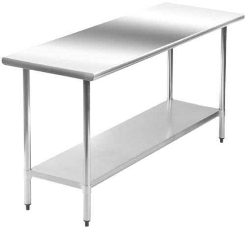 FDW Stainless Steel Work Table Kitchen Scratch Resistent Commercial Metal Work Table with Adjustable Foot for Kitchen Home Restaurant (24Wx60L)