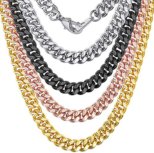 ChainsHouse Platin/18K Gold plattiert 7mm Kupfer Halskette Panzerkette, Männer Frauen Hip Hop Modeschmuck Schmuckkette Länge (46cm/55cm/66cm/71cm/76cm/81cm), Silber/Schwarz/Gold/Rose Gold