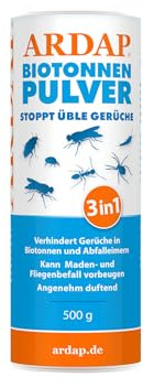 ARDAP Biotonnenpulver 500g - Anti Maden Biotonne - Mülltonnen Pulver - Gegen Fliegen, Maden, Ungeziefer & üble Gerüche - Für ca. 600l Bio Abfall - Stoppt üble Gerüche, biologisch abbaubar