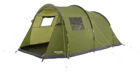 Eurohike Sendero Tent for Four People with Porch and Living Area, 4 Man, Easy to Pitch, Tunnel, Sewn In Groundsheet, Family Camping, Festivals, Wild Camping, Backpacking, 2000mm HH (Green)