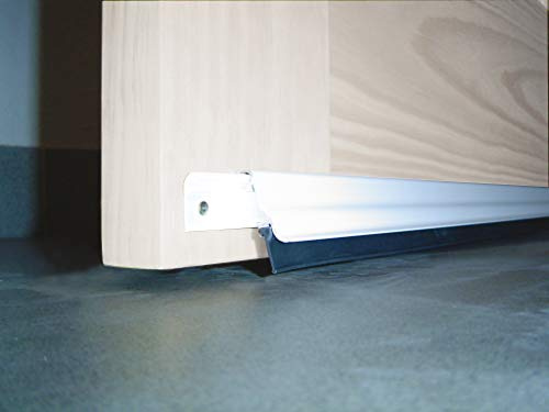 Burlete de Aluminio basculante para Interior y Exterior para Puerta de Color Blanco de 93cm con Labio de Caucho Fijación con Tornillos a la Placa Base.