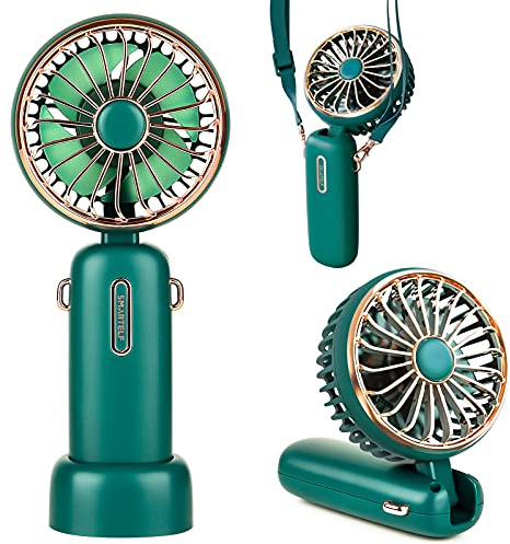 smartelf Handheld Fan, 4800mAh Battery Operated Mini Portable Personal Cooling Fan USB Rechargeable Wearable Hanging Neck Fans for Women Men, Multi-Functional, 6-20 Hours Strong Airflow 3 Speeds-Green
