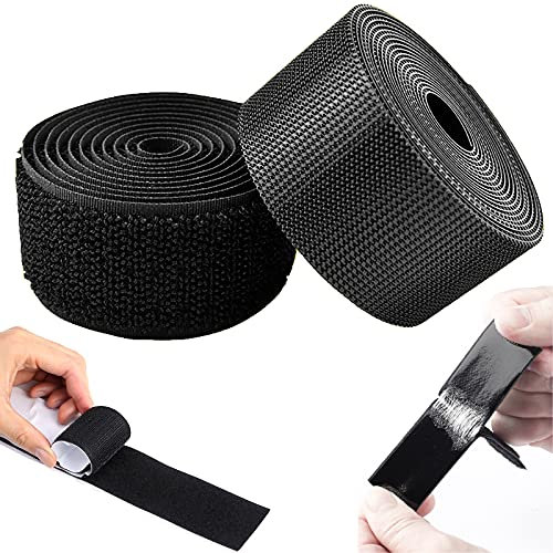 5M Self-Adhesive Hook and Loop Strips Tape Roll, Black Heavy Double Sided Sticky Duty Strips Industrial Strength Sticky Fastener Interlocking Fastener, 50 mm Width