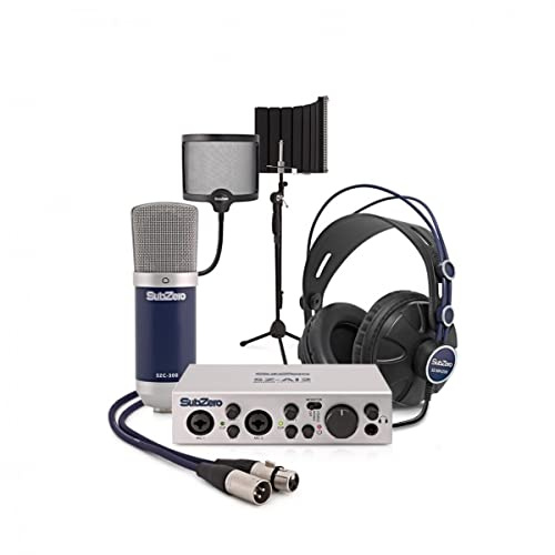 SubZero Home Studio Bundle USB-Audiointerface mit Mikrofon für PC & Mac | Komplettes Studio-Bundle mit USB-Interface, Bitwig-Studio-DAW, Kondensatormikrofon, Kopfhörer und Galgenstativ