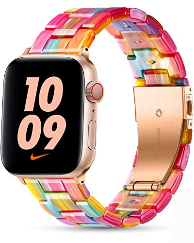Upeak Bracelet en Résine Compatible avec Apple Watch 40mm 41mm 38mm 42mm(Series 10), Sangle de Remplacement Rechange Légère pour Montre Apple Watch Series 10/9/8/7/6/5/4/3/2/1/SE2/SE, Colorés