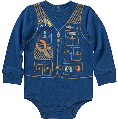Carhartt Kid's CA6315 Long-Sleeve Fishing Vest Bodysuit - Boys - 6 Months - Limoges Heather