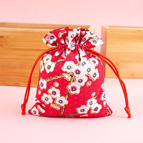 qbodp 6 Stück Duftsäckchen Säckchen,Münzbeutel,Süß Bedruckte Beutel,Kordelzug-Geschenkbeutel,Leerer Duftbeutel,Rote Aufbewahrungstasche,11 cm × 14 cm