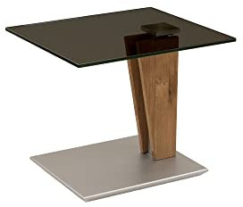 58 aufm Kessel Beistelltisch eckig CATLIN 55x47x47 Kaffeetisch Massivholz höhenverstellbar Wildeiche/Parsolglas/Edelstahl 16194