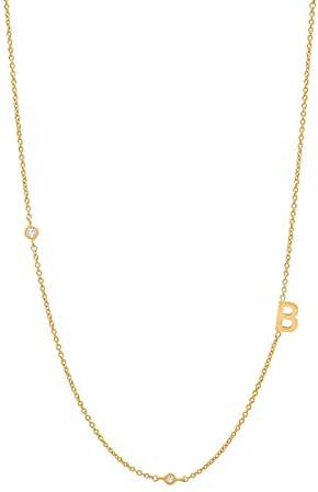 SILBERTALE Cadena fina de oro con letras y circonitas de plata 925 personalizada iniciales collar de mujer, Zirconia cúbica, Circonia cúbica