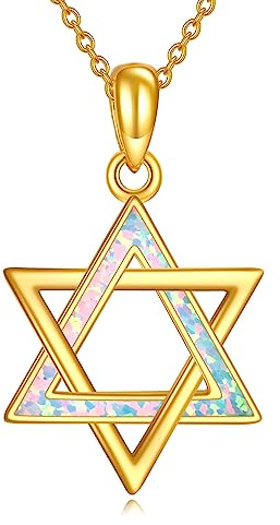 URONE Star of David Necklace 925 Sterling Silver Jewish Star Pendant Necklace Opal Star of David Jewellery Gifts for Women
