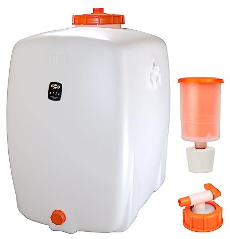Mostfass 300 Liter mit Auslaufhahn NW 10 und Gärspund, Gärfass (300 L oval) für Most, Wein, Cider, Säfte, Getränke, Fass Getränkefass lebensmittelecht, Kunststoff Gärbehälter Behälter