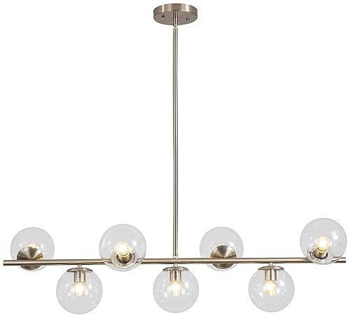 KCO Lighting - Lámpara de araña moderna para interiores de metal níquel cepillado de 7 luces, lámpara colgante de cristal transparente plateado nórdico, lámpara de araña minimalista ajustable para