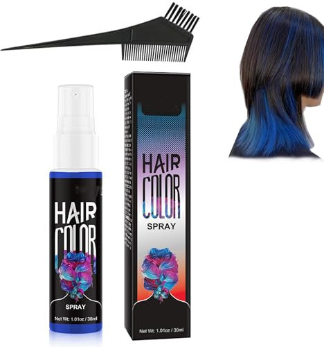 Botanical Temporary Bubble Dye Hair Color Spray, 7 Colors Halloween Temporary Hair Color Spray for Halloween Party Cosplay, Fast-Drying Washable Hair Dye Spray (Blue)