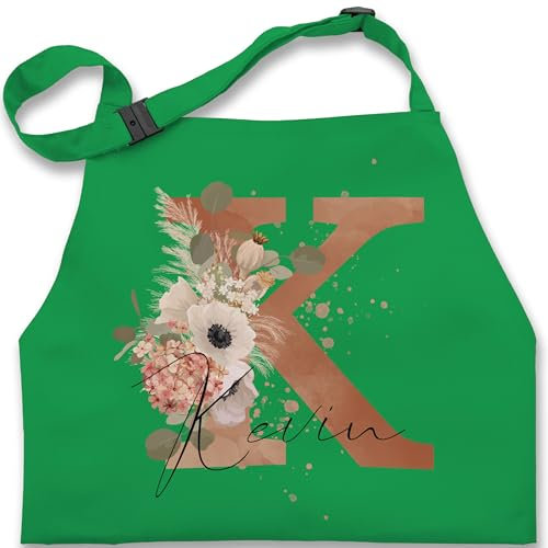 Kinderschürze Schürze Kinder Jungen Mädchen - Weihnachten Name - Watercolor Anfangsbuchstabe Muttertag - 2-6 Jahre - Grün - kinderbackschürzen buchstaben blume kochschürze schule initialen