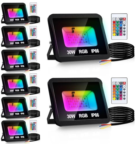 Yakimz RGB LED Strahler 30W, 16 Farben und 4 Modi, 8 Stück LED Farbige Fluter Flutlichtstrahler, IP66 Wasserdicht LED Flutlicht, Stimmungslicht Farbwechsel Außen Innen, Speicherfunktion