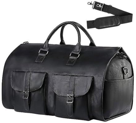 Wandelbare Kleidertasche aus Leder, Handgepäck-Reisetasche, wasserdichter Kleidersack für Damen und Herren, 2-in-1 Hängender Koffer und Anzug-Reisetasche, Geschenke für Business und Reisen, Schwarz ,