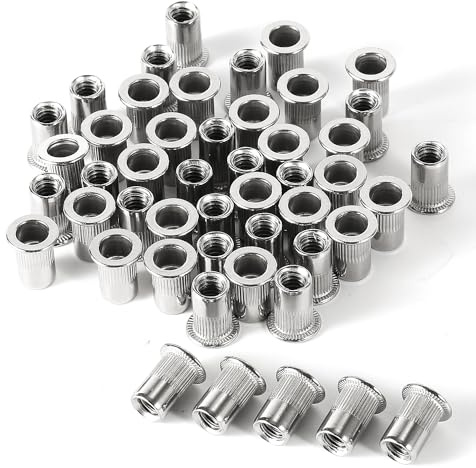 PEUTIER 50pcs Écrous à Rivets 1/4-20, Acier Inoxydable Écrou à Insérer Assortiment d'Écrous à Rivets Écrou à Rivets à Pression de Serrage pour Produits Automobiles Électriques et Industriels
