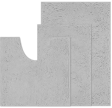 RUN HELIX Juego de alfombrilla de baño, felpilla suave, antideslizante, alfombra de baño, 50 x 80 cm, alfombrilla de baño, 40 x 60 cm, absorbente, alfombrilla de baño 50 x 50 cm, gris claro
