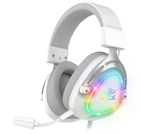 Spirit Of Gamer - Elite H40, Casque Gaming RGB avec Micro Détachable pour PC, PS5, PS4, Xbox, Switch, Son Audio Stéréo, Sortie Jack 3,5 mm, HP 40 mm, Ultra Léger, Arceau et Coussinets Nylon, Blanc