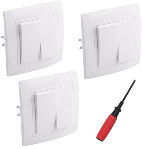 UYUYong 3 Pezzi 2-Fach Interruttore di Serie 10a 250v Interruttore a Pulsante da Muro con Penna a Vite per Scritte Nessuna Vite Doppio Interruttore per Scale Corridoio Camera da Letto (Bianco)