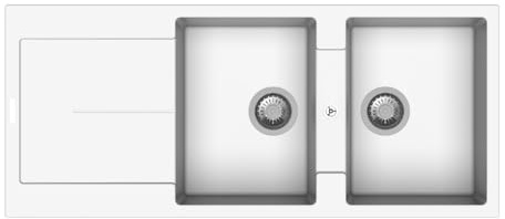 Fregadero de cocina con 2 cubetas y bandeja recogegotas color blanco 116x50 cm - Enigma