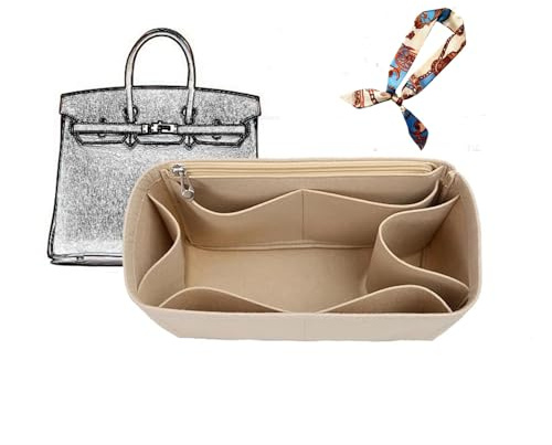 Taschen-Organizer, gefütterte Aufbewahrungstasche, Taschen-Aufbewahrungseinsatz, tragbare Kosmetiktasche for Hermes Birkin 25/30/35(Beige A,Birkin30)