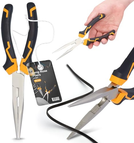 Alicates de Punta Larga 180 mm Combinados Teléfono Alambres Pelacables Cortador Corte Acero Cr-V Mango Antideslizante Cable Reparación Electricidad