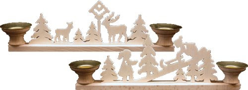 alles-meine.de GmbH 2 er Set: Laubsäge Holz Bastelset 3-D - Kerzenhalter - Rehe und Schlittenfahrt - zum Aussägen und Laubsägen/zum selber basteln - Echt Erzgebirge - herge..