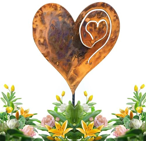 ycezw Decorative Garden Stakes, Outdoor Garden Decoration,Outdoor Garden Decor with Rusty Heart Metal Art - Novelty Decorative Plant Stakes,