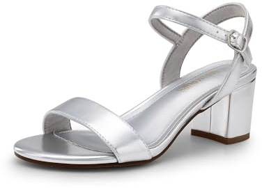DREAM PAIRS Sandalia Vestir Tacón Mujer | Plantilla soporte, forro felpa acolchado, tacón 5.7cm, tira ajustable tobillo, punta redonda.