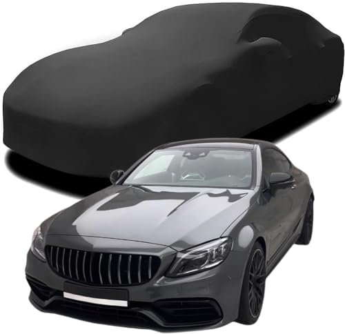 FGXBD Auto Abdeckung für Benz C63s AMG 2023 2024 2025, Indoor Schutz Elastisch Atmungsaktiv Staubschutz Weich Stretch Stoff Autoabdeckung,Black
