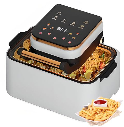 Air Fryer, 12L Rapid Digital Air Fry, Smart Oven with Touch Screen Oil-free Fryer, 270°Viewing Window, 6 Cooking Functions Timing and Temperature Adjustable Power outage design white