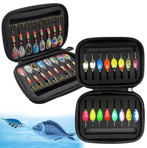 GOMETY 32-Styckes Öring Spoonset Med Tackle Box För Gädda, Konstgjort Bete, Blinkers-Set, Spoons, Set 3 G Fisketillbehör, Spinner För Gädda, Gös, Öring, Abborre